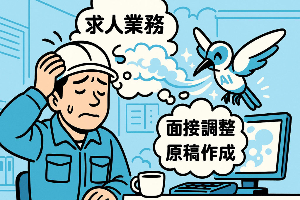 社長の頭の中から求人業務の悩みをAIが取り除くイメージ
